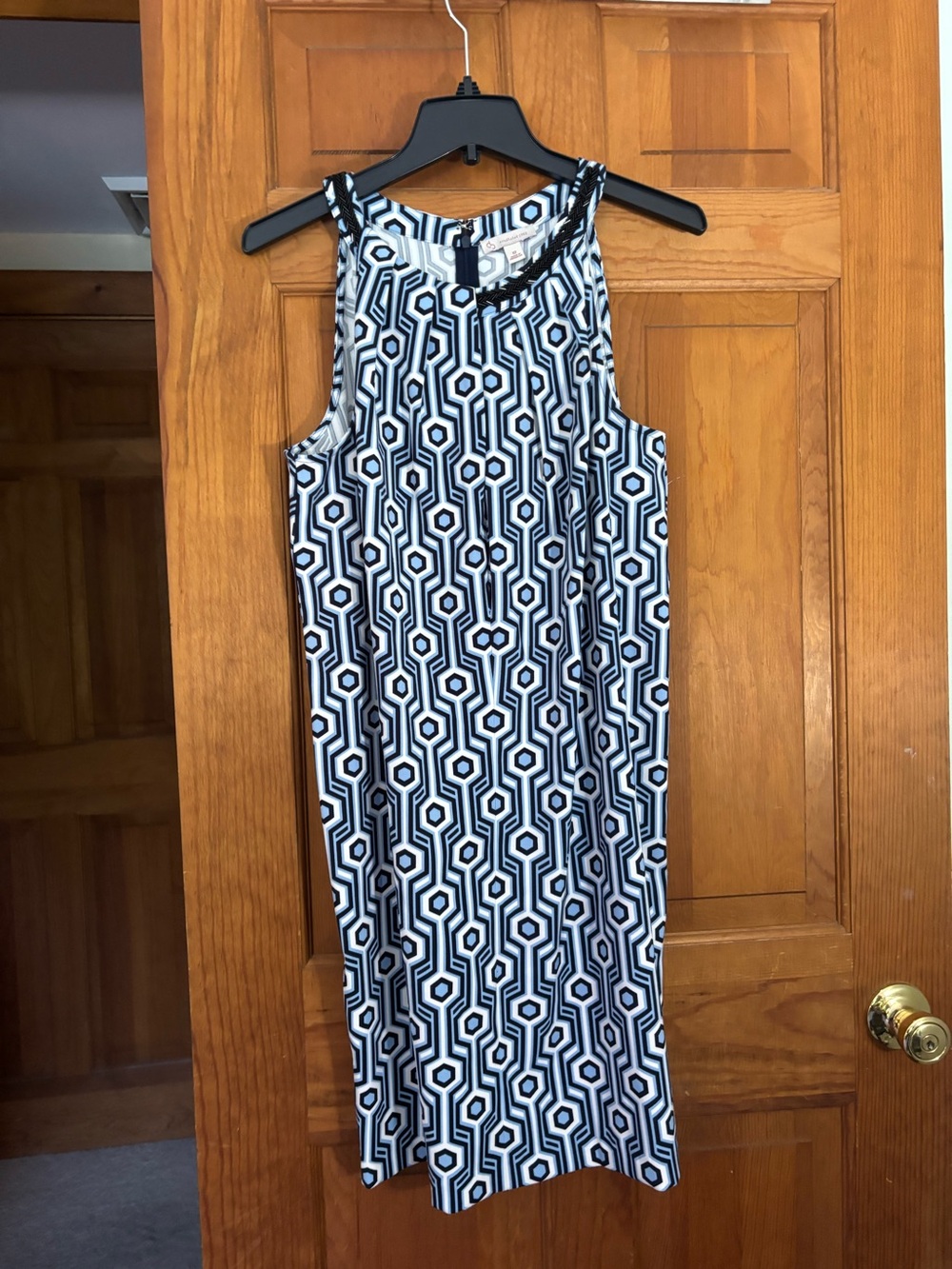 Sleeveless Geometric Print Midi Dress - Blue & White